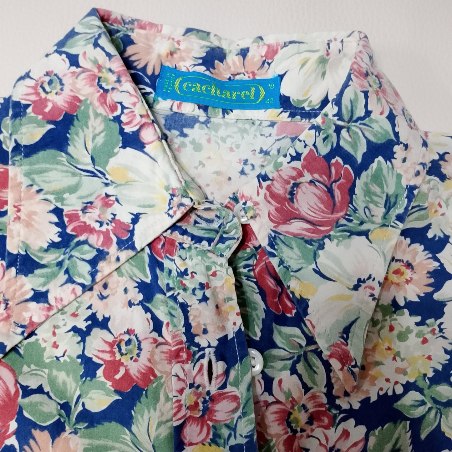 Camicia Cacharel blu e verde con stampa floreale
