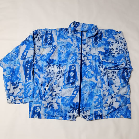kway con stampa floreale blu e bianca